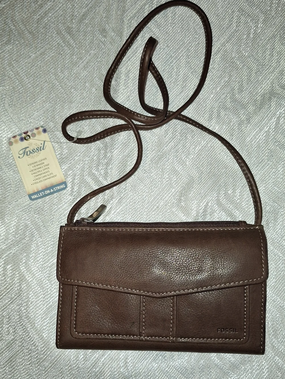 Fossil Brown Pebbled Leather Crossbody Wallet